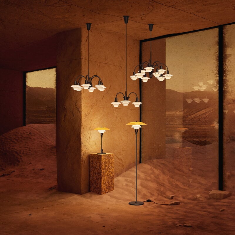 Louis Poulsen PH 3/2 table lamp, Centenary Edition, aged brass - amber - opal white, decoration image