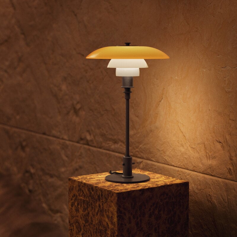 Louis Poulsen PH 3/2 table lamp, Centenary Edition, aged brass - amber - opal white, decoration image