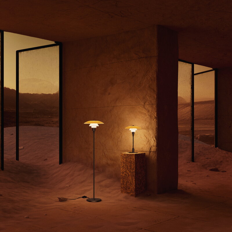 Louis Poulsen PH 3/2 table lamp, Centenary Edition, aged brass - amber - opal white, decoration image
