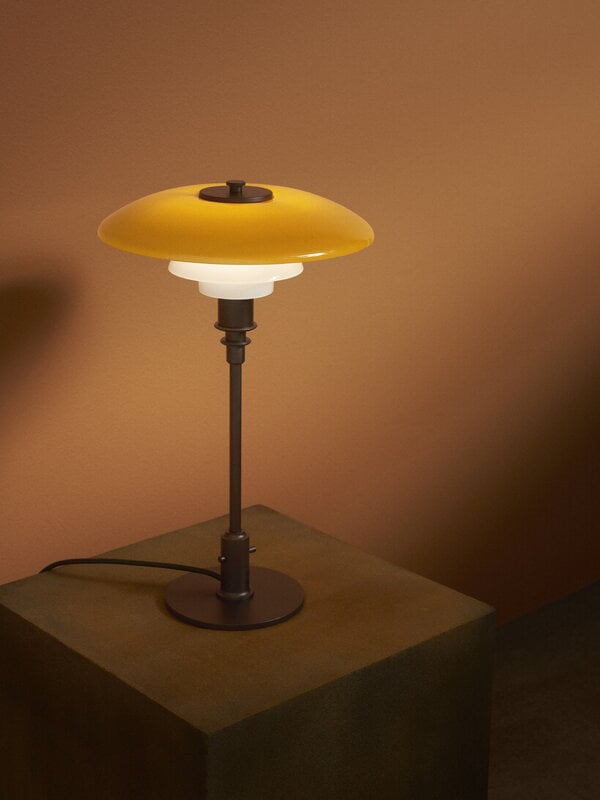 Louis Poulsen PH 3/2 table lamp, Centenary Edition, aged brass - amber - opal white, decoration image