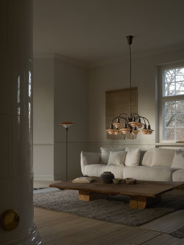 Louis Poulsen PH 3 1/2-2 1/2 floor lamp, Centenary Edition, aged brass-amber-opal white, decoration image