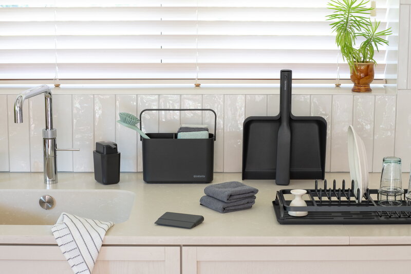 Brabantia SinkSide dustpan and brush set, dark grey, decoration image