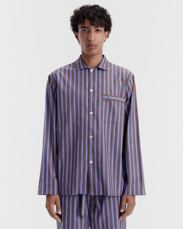 Tekla Poplin pyjama pants, chestnut stripes, decoration image