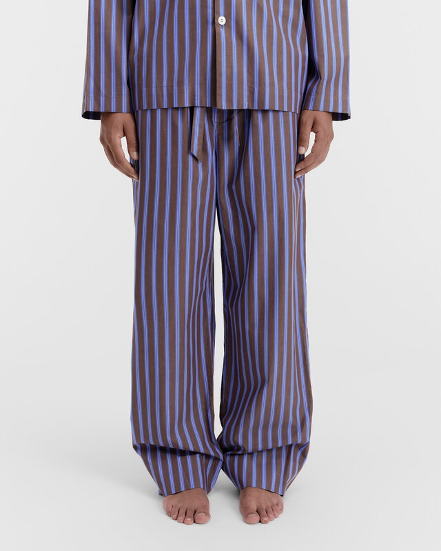 Tekla Poplin pyjama pants, chestnut stripes, decoration image