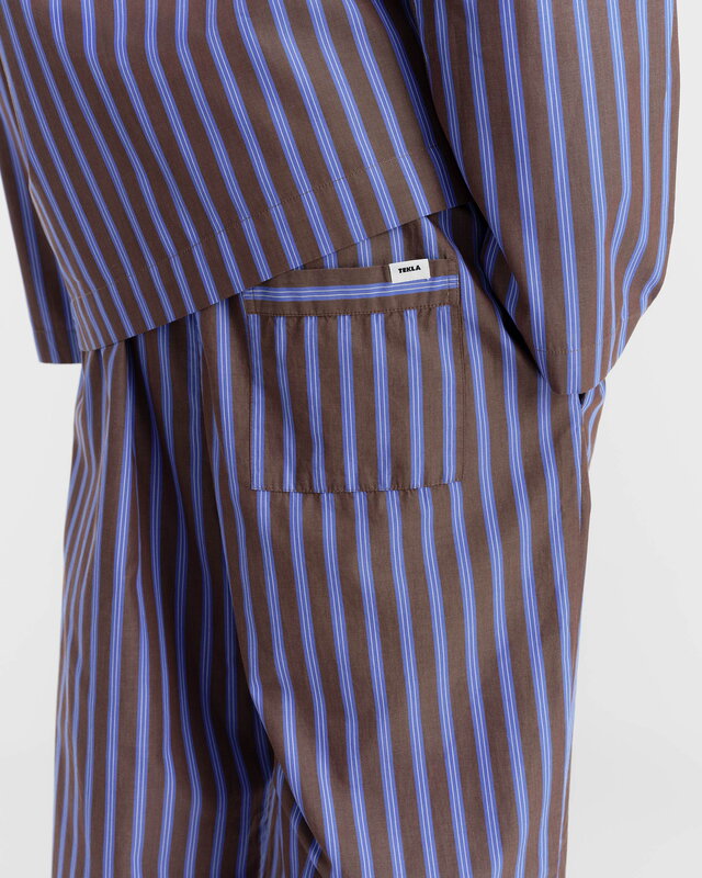 Tekla Poplin pyjama pants, chestnut stripes, decoration image