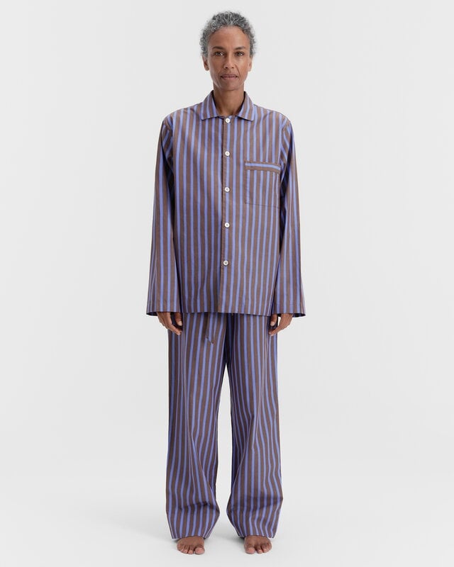 Tekla Poplin pyjama pants, chestnut stripes, decoration image