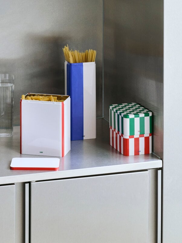 HAY Tin container, L, off-white - red, decoration image