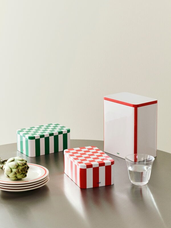 HAY Tin container, L, off-white - red, decoration image