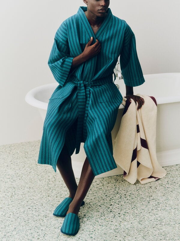 HAY Waffle bathrobe, one size, stripe petrol blue, view 2