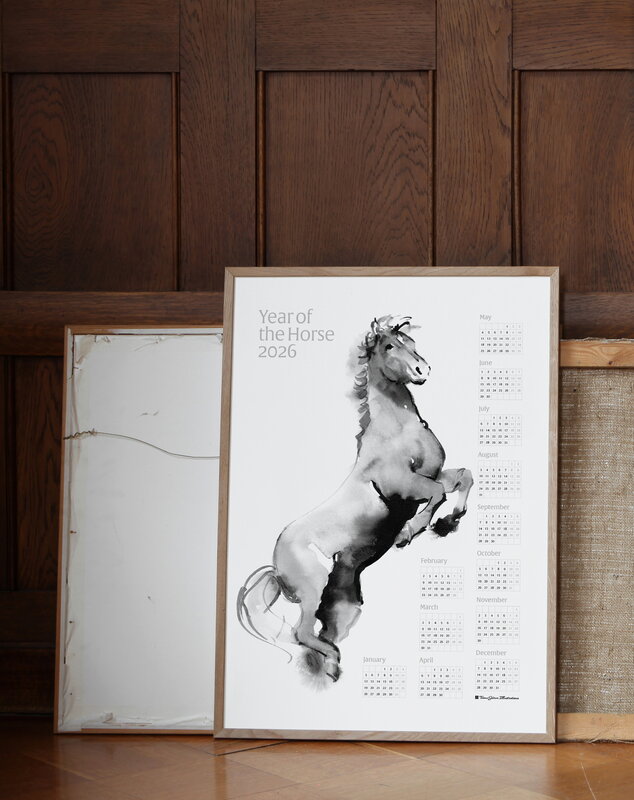 Teemu Järvi Illustrations Affiche Année du Cheval 2026, 50 x 70 cm, image décorative