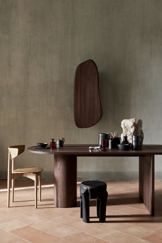Ferm Living Pylo extendable dining table, dark stained oak, decoration image