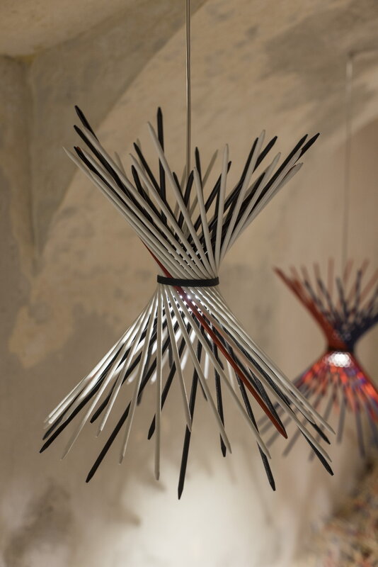 Ingo Maurer Pic-a-stic pendant, blue - orange - red, decoration image