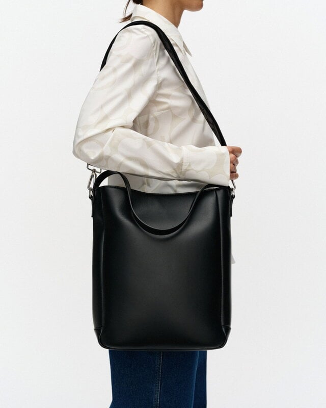 Marimekko Gratha Tote shoulder bag, black leather, view 6