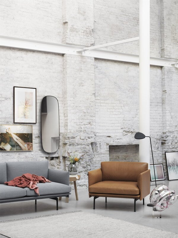 Muuto Fauteuil Outline, métal noir - Refine cuir cognac, image décorative