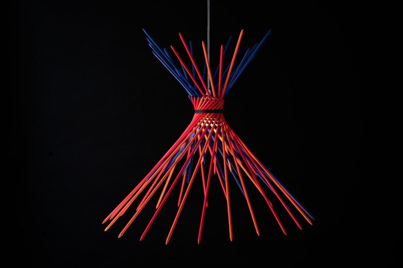 Ingo Maurer Pic-a-stic pendant, blue - orange - red, decoration image
