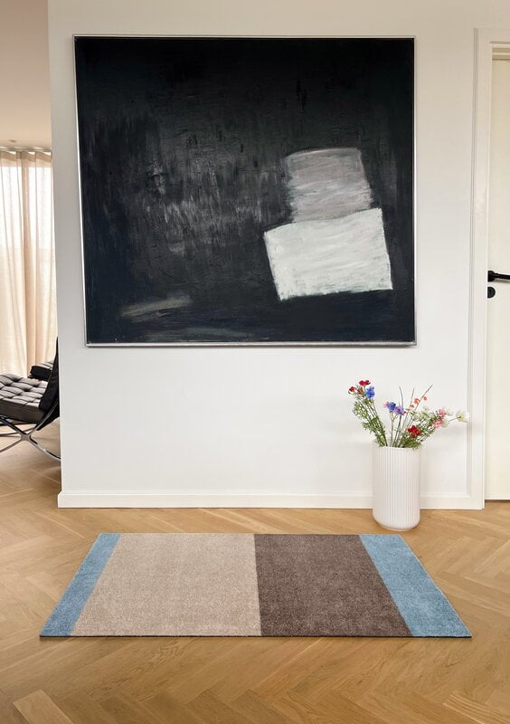 Tica Copenhagen Stripes horizontal rug, 67 x 120 cm, blue - sand - ivory, decoration image