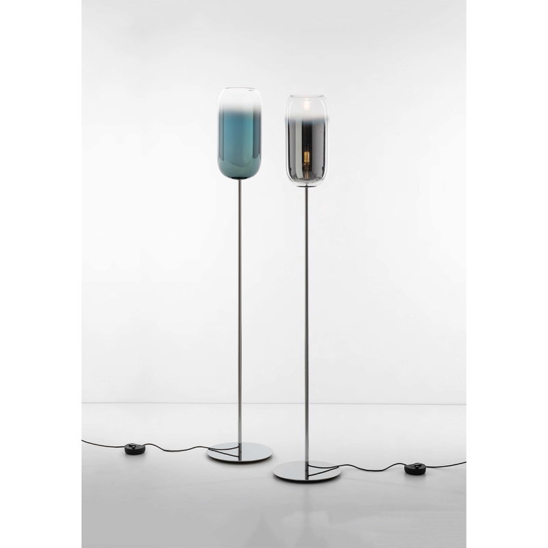 silver floor lamp with shelves