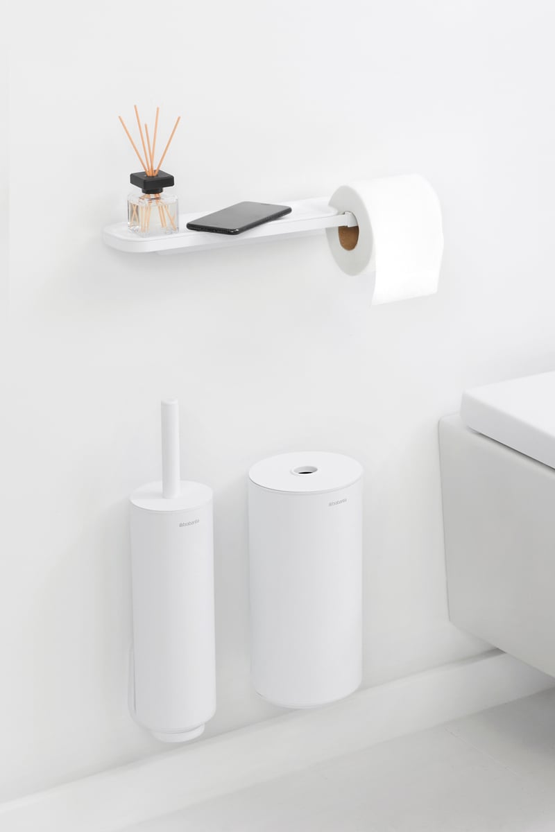Simple Houseware Portarotolo Carta Igienica In Stile Inglese Con Ripiano – Contiene 4 Rotoli, Base Compatta, Colore Bianco, Dimensioni 22,5x21,6x74,9 Cm