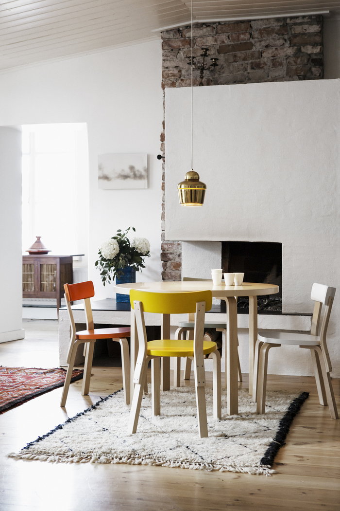Diningroom Summer living Artek White Orange Yellow Green Nature Birch Aalto chairs Aalto tables