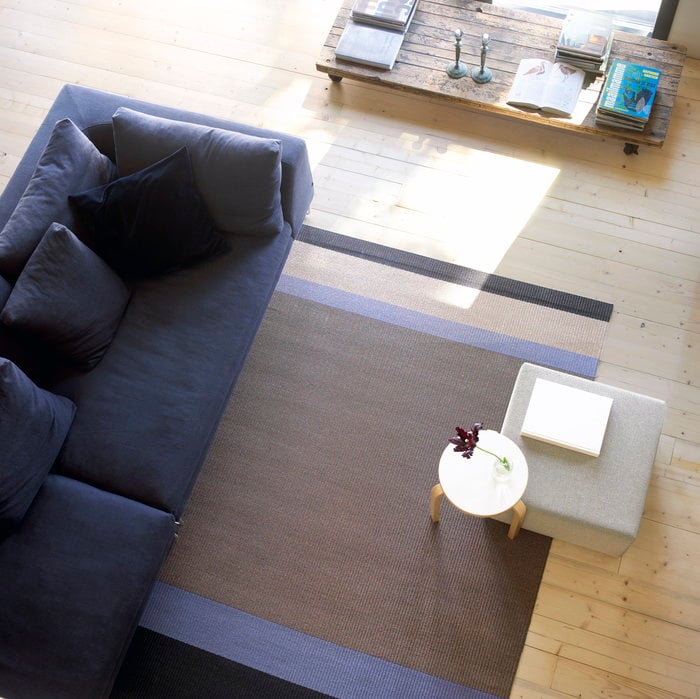 Livingroom Artek Woodnotes White Brown Birch Aalto stools Panorama