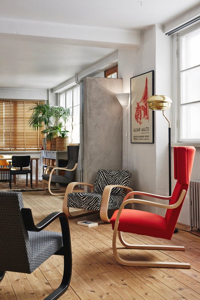Livingroom Diningroom Artek Black Red Birch Tapiovaara Domus Aalto liounge chairs