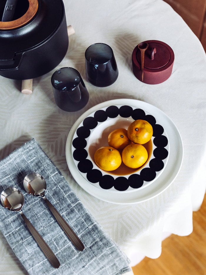 Tablesetting Holidays Antrei Hartikainen Fiskars ferm LIVING HAY Iittala Lapuan Kankurit Marimekko Nature Black Red Metal Grey Walnut Cast iron Ash Glass Linen Cotton Essence