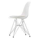 Vitra Chaise Eames DSR, cotton white-chrome-coussin gris chaud/ivoire