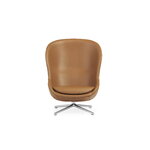 Normann Copenhagen Hyg lounge chair, high, swivel and tilt, aluminium-brandy leathe
