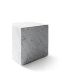 Menu Plinth table, cube, white Carrara Marble