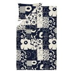 Marimekko CopripiuminoUnikko Kollaasi, 150 x 210 cm, bianco - blu scuro