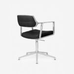 Vipp 453+ Swivel chair, polished frame - black leather, with gliders, extra image