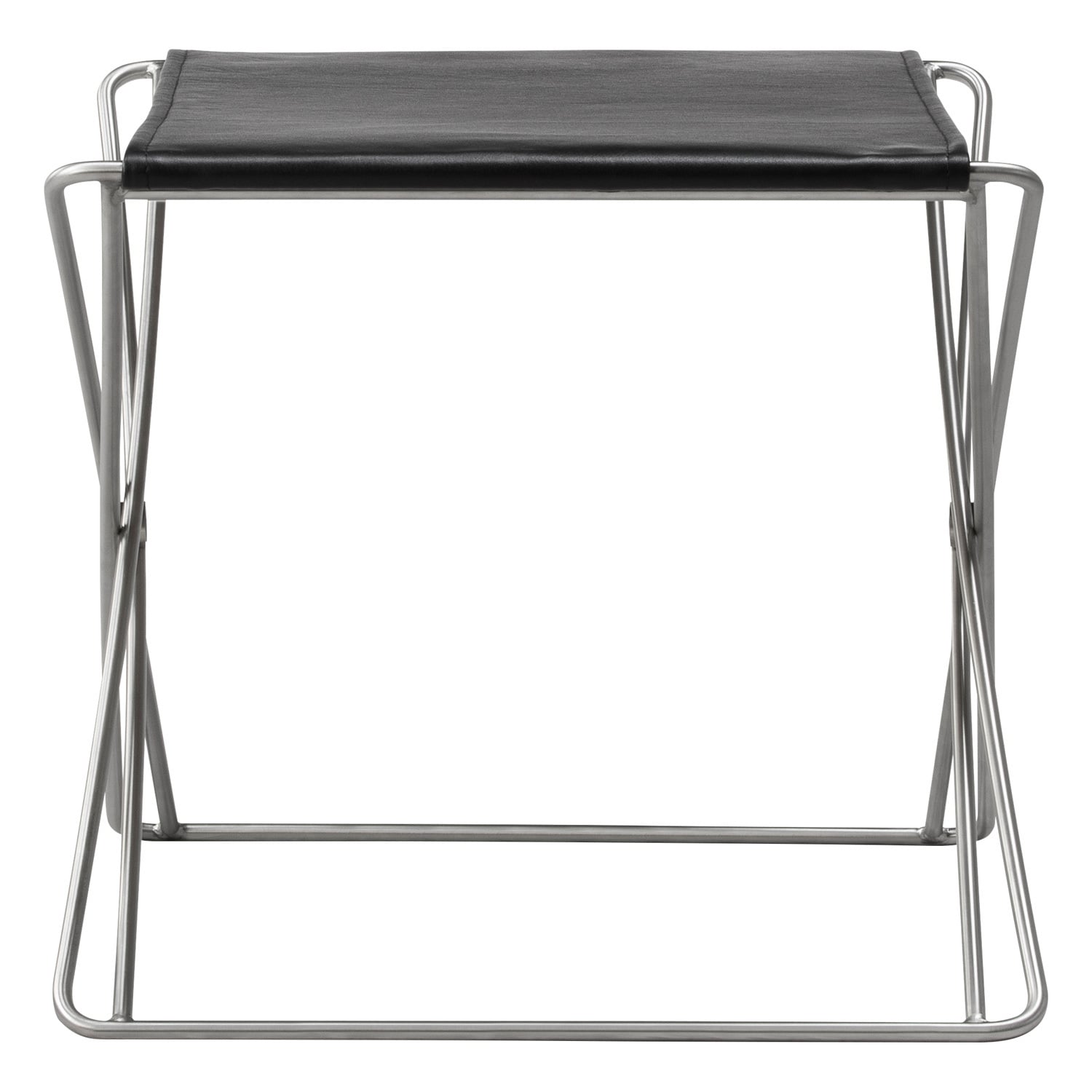 Fredericia JG folding stool, brushed steel - black leather