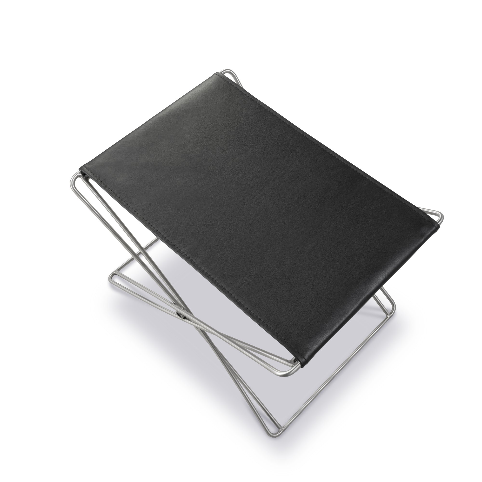 Fredericia JG folding stool, brushed steel - black leather