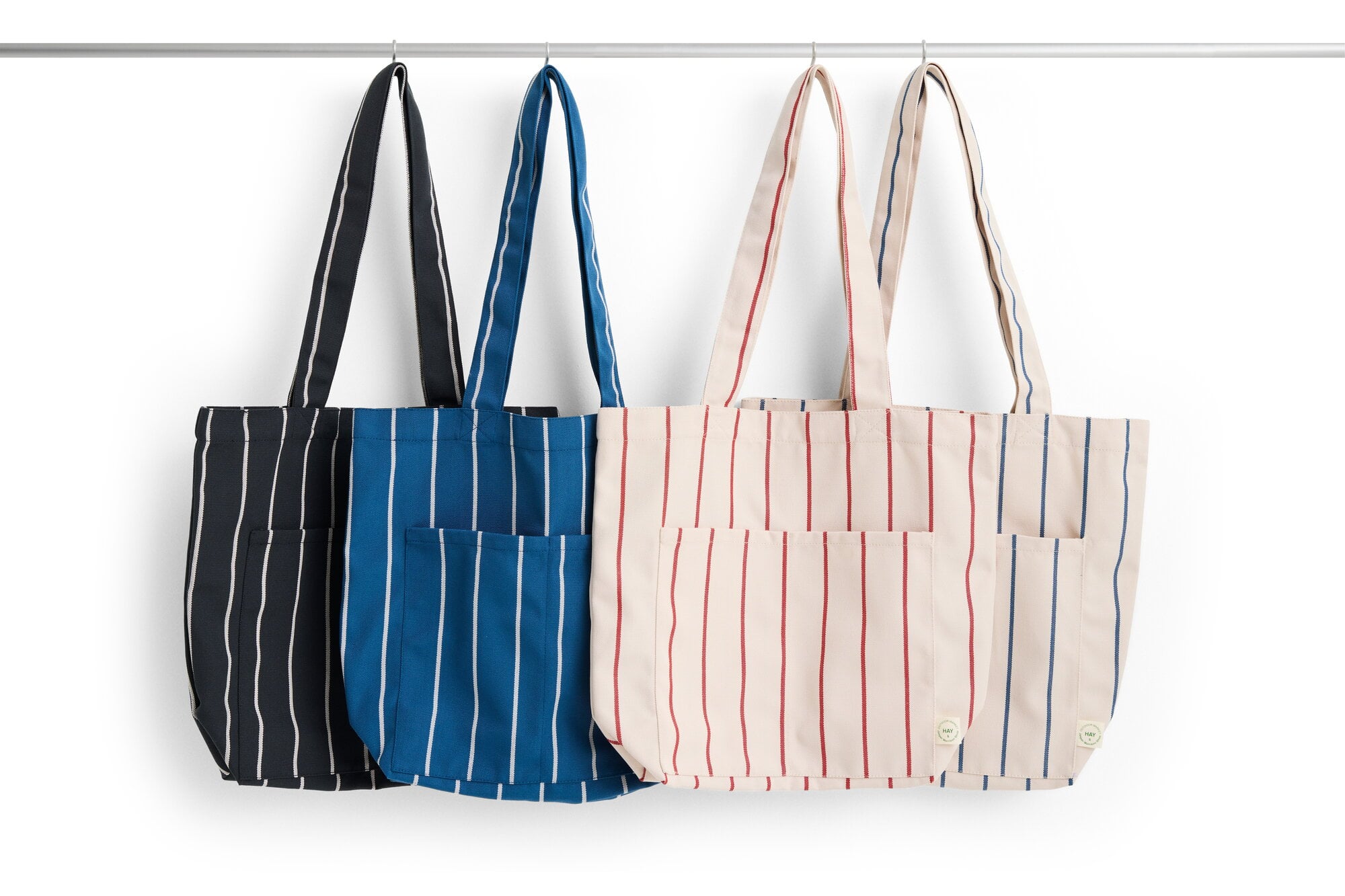 HAY Outdoor Market tote bag, beige - blue stripe | Finnish Design Shop