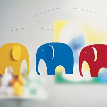 Flensted Mobiles Mobile Elephant Party, rosso - blu - giallo, immagine extra