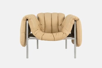 Hem Fauteuil lounge Puffy, cuir sable - acier inoxydable