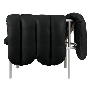Hem Puffy lounge chair, black leather - stainless steel
