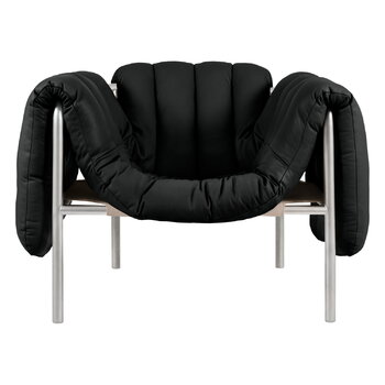 Hem Puffy loungefåtölj, svart läder - rostfritt stål