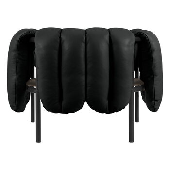 Hem Puffy lounge chair, black leather - black grey steel