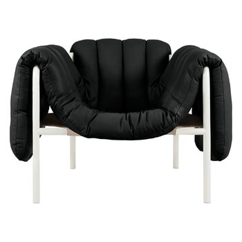 Hem Puffy lounge chair, black leather - cream steel