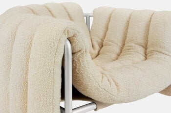 Hem Puffy lounge chair, eggshell boucle - stainless steel