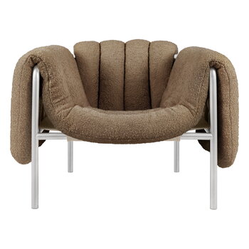 Hem Puffy lounge chair, sawdust boucle - stainless steel