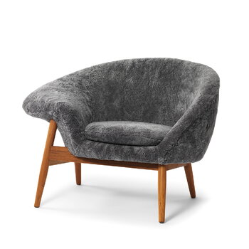 Warm Nordic Fried Egg lounge chair, Scandinavian Grey sheepskin