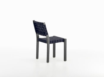 Artek Aalto Stuhl 611, schwarz/schwarz-blaues Gurtband