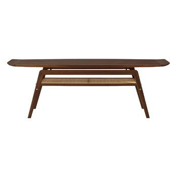 Warm Nordic Surfboard coffee table with shelf, walnut - french cane