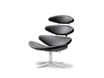 Fredericia Corona stol, borstad krom - svart läder