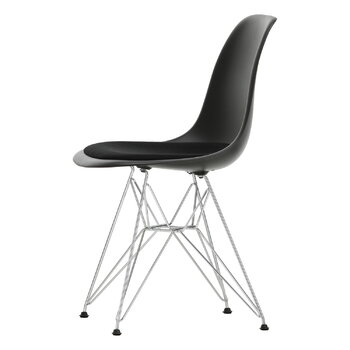 Vitra Eames DSR chair, deep black RE - chrome - nero cushion
