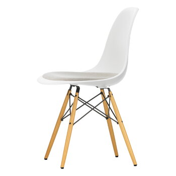 Vitra Eames DSW-stol, vit - lönn - varmgrå/elfenbensfärgad dyna