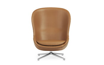 Normann Copenhagen Hyg lounge chair, high, swivel and tilt, aluminium-brandy leathe