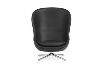 Normann Copenhagen Hyg lounge chair, high, swivel, aluminium - black leather Ultra